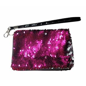 Pink Sequin Wristlet With Strap